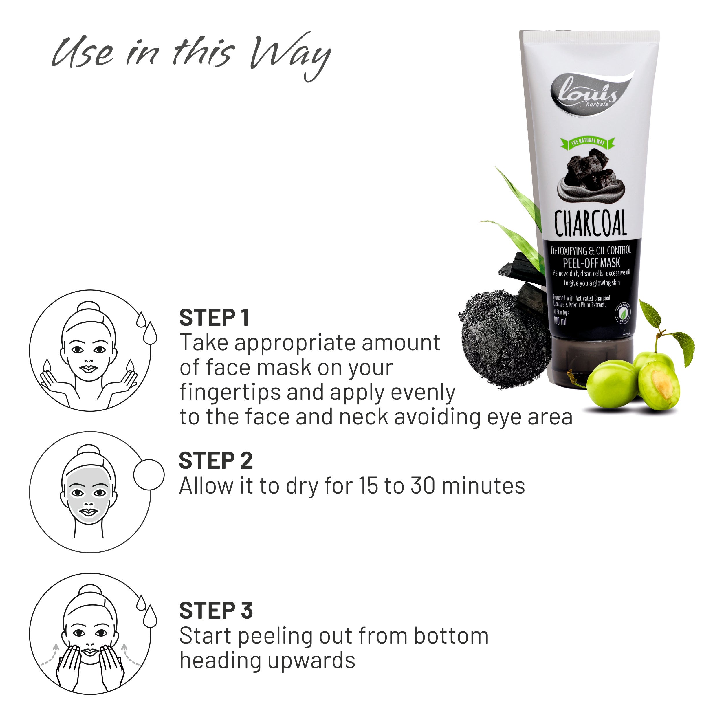 How to apply Louis Herbals Charcoal Peel-Off Mask for removing blackheads and excess oil