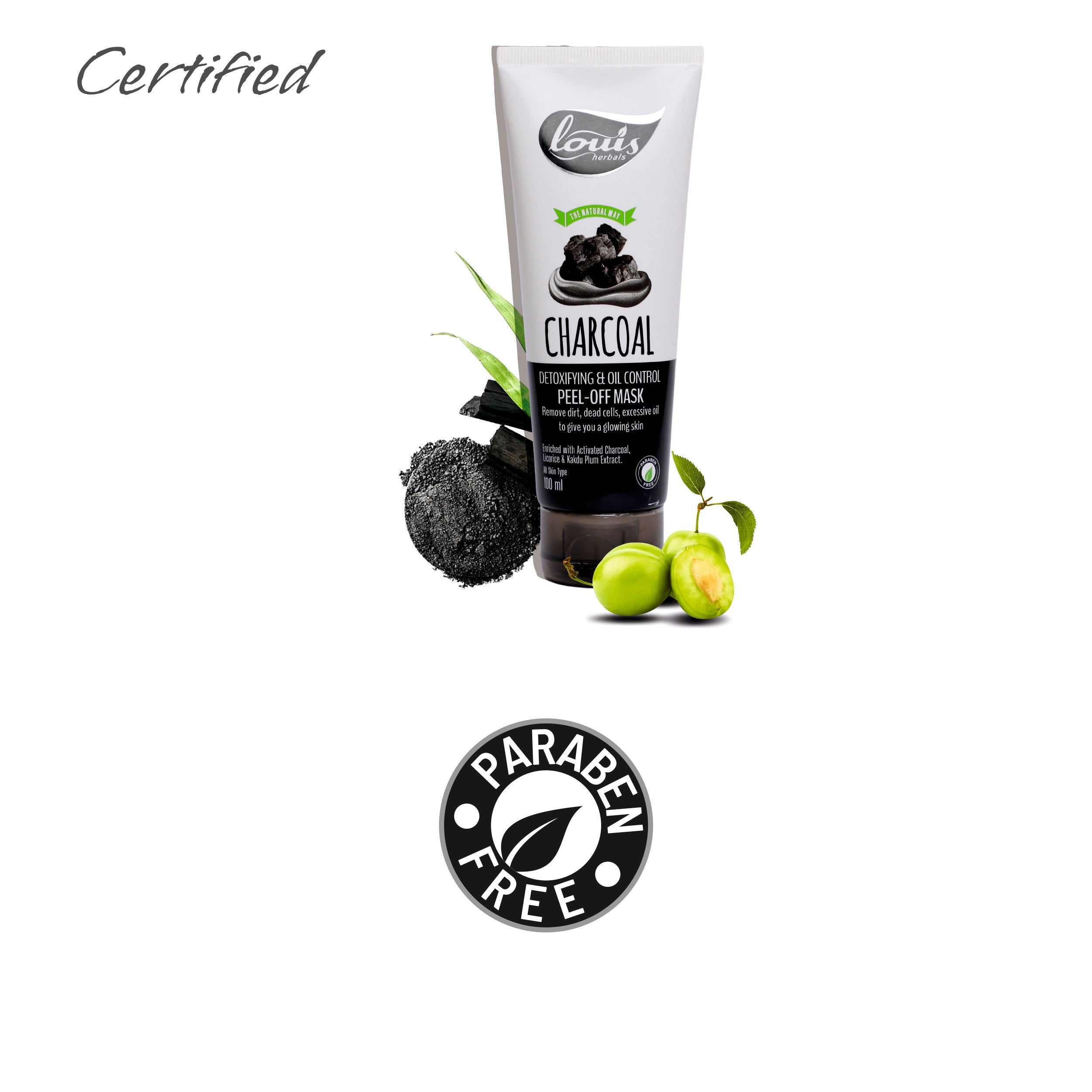 Charcoal Detoxifying & Oil Control Peel-Off Mask herbal skincare product, chemical-free and certified for natural ingredients
