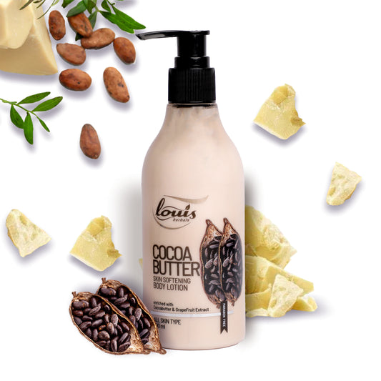 Louis Herbals Cocoa Butter Skin Softening Body Lotion – Moisturizing lotion with cocoa butter, aloe vera, grapefruit, and licorice extracts