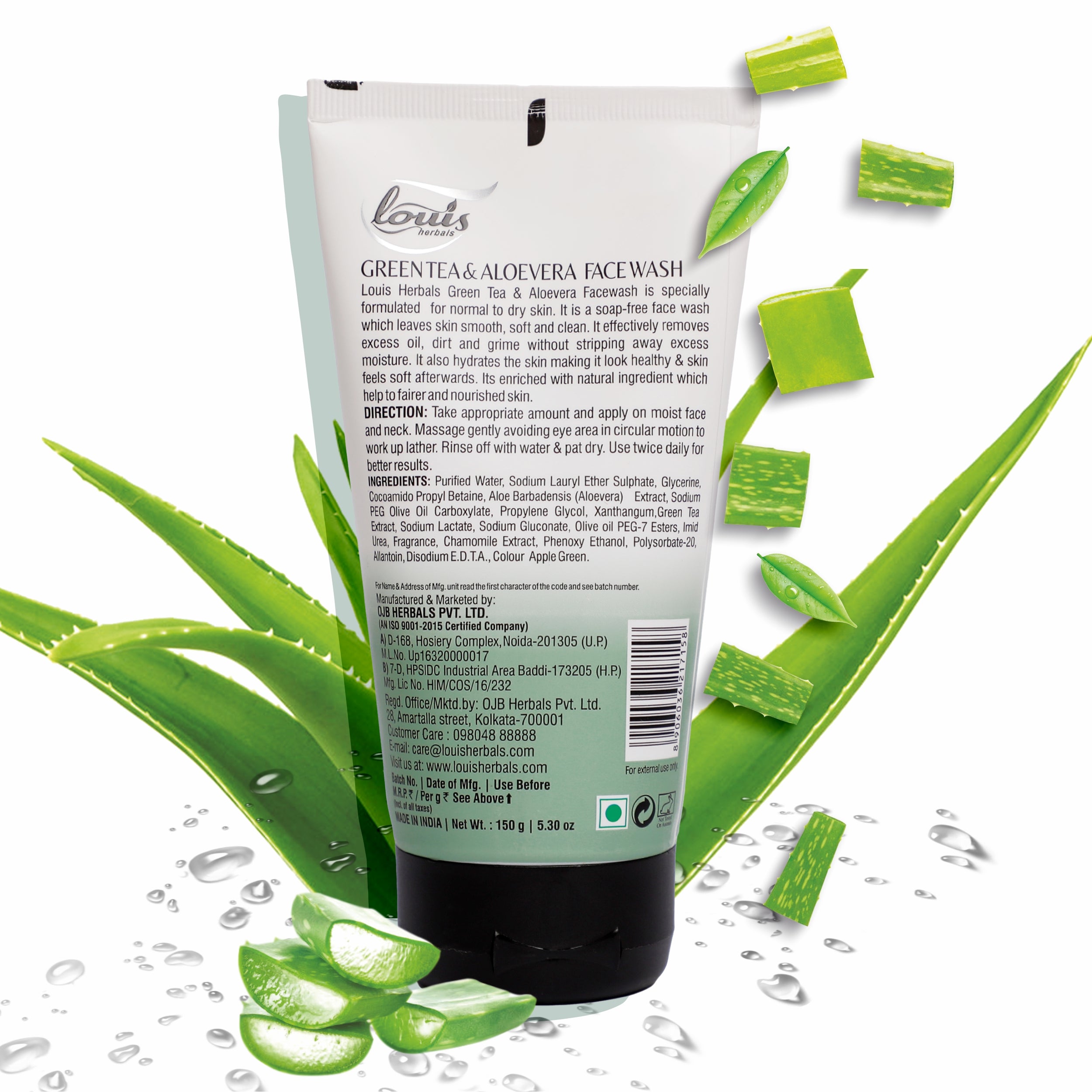 Louis Herbals Green Tea Aloe Vera Face Wash - usage instructions and ingredient list