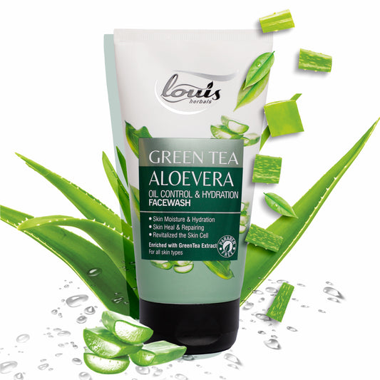 Louis Herbals Green Tea Aloe Vera Oil Control & Hydration Face Wash enriched with green tea extract and aloe vera for excess oil reduction and skin hydration