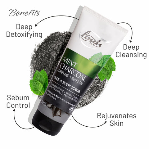 Louis Herbals Mint Charcoal Scrub reduces oiliness, blackheads removal, and glowing skin