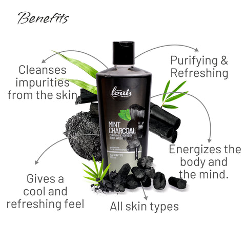 Louis Herbals detox body wash with activated charcoal and mint for smooth and purified skin