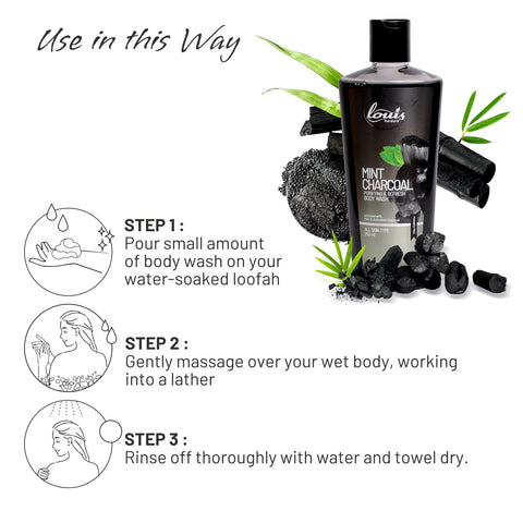 Usage Instruction of Louis Herbals Purifying & Refresh Body Wash enriched with peppermint and aloe vera extract