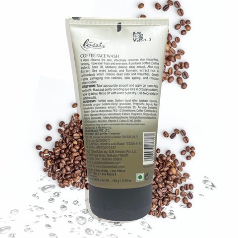 Louis Herbals Natural Coffee Radiant & Energizing Face Wash - instructions, ingredients list and benefits for even skin tone