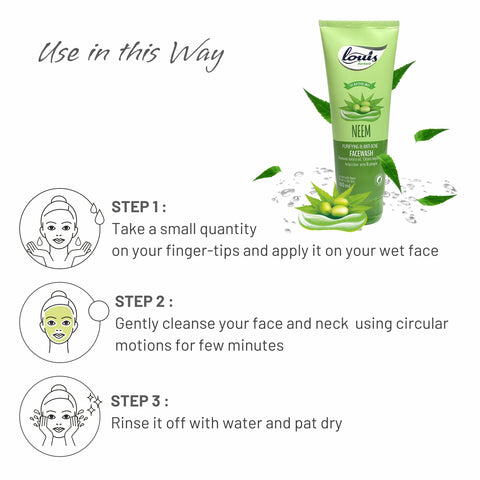 How to use Neem Purifying & Anti-Acne Face Wash – wet face, apply a small amount, gently massage in circular motion and rinse off