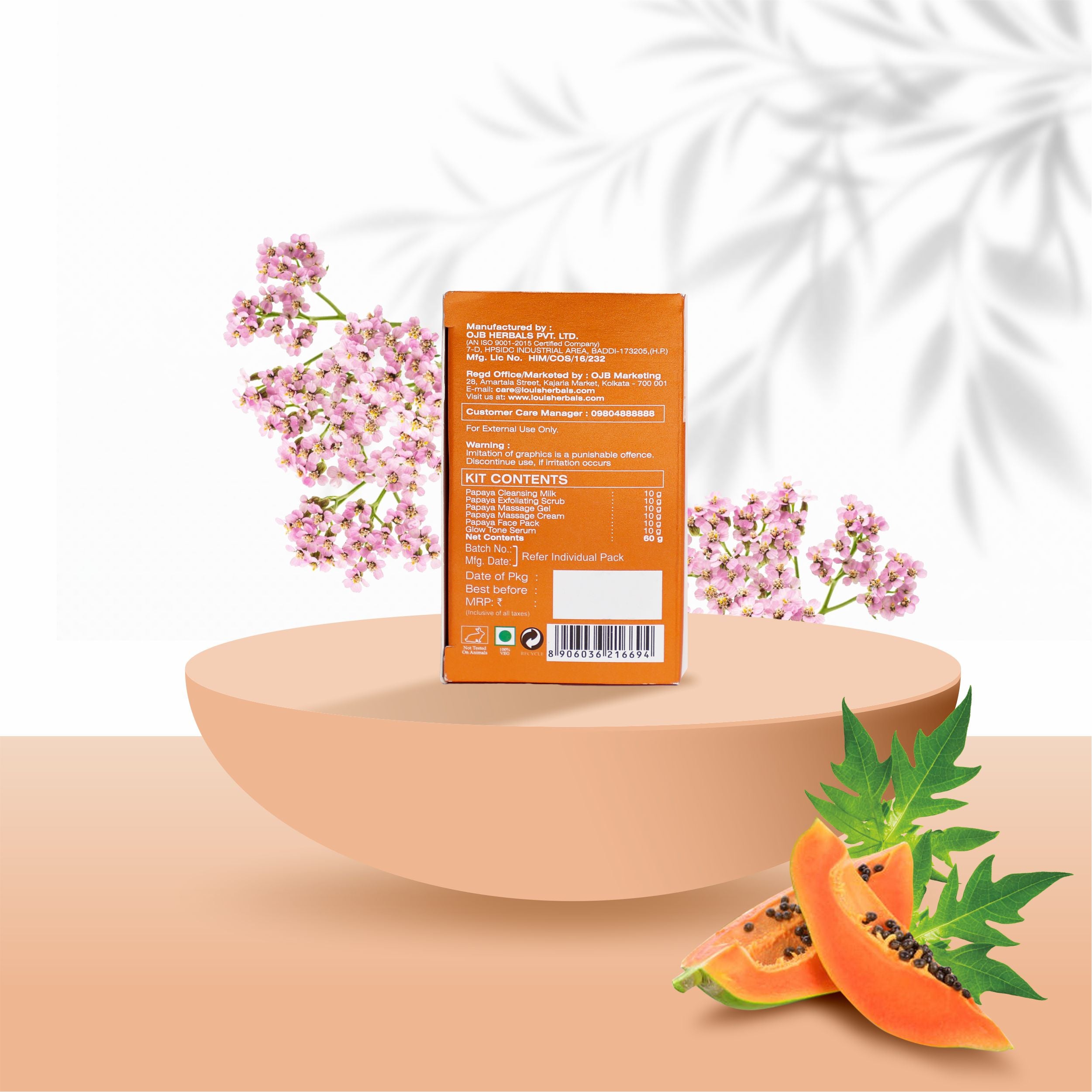 Papaya facial kit with papaya enzyme extract for acne-prone skin