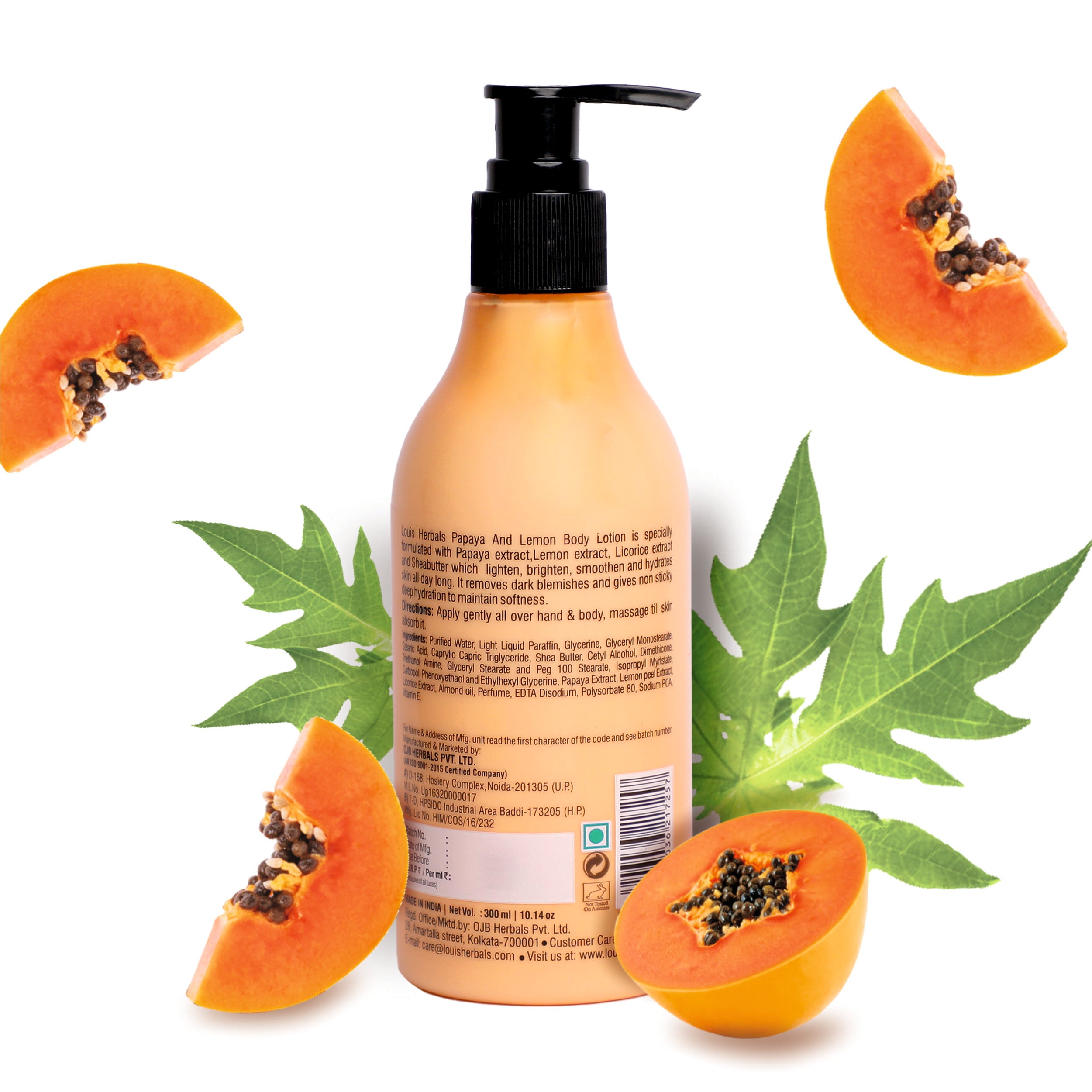 Papaya Lemon Anti-Blemish Spot Clear Body Lotion packaging – 300 ml bottle with pump dispenser for easy application.