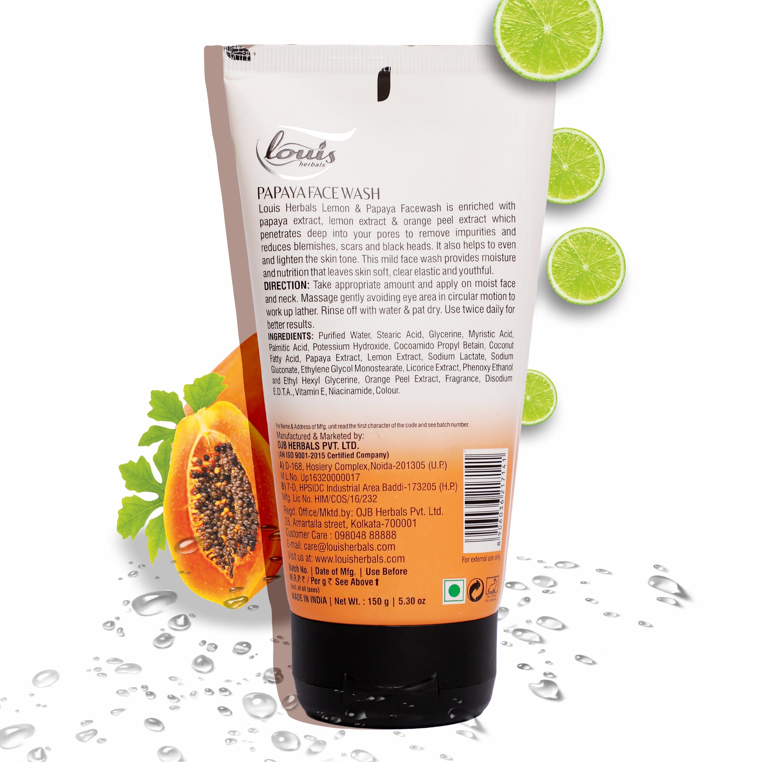 Louis Herbals Papaya Lemon Anti-Blemish Spot Clear Face Wash - usage instructions and ingredient list for clear skin