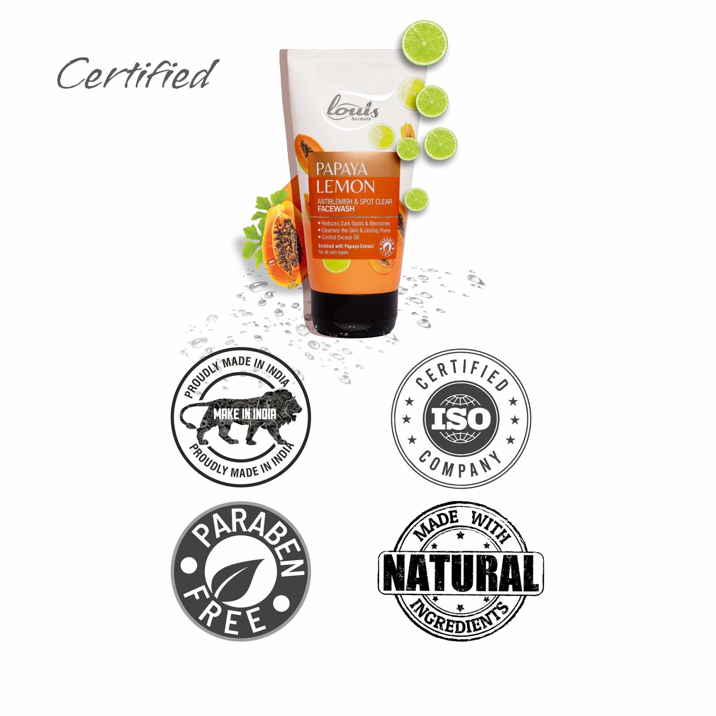 Louis Herbals Papaya Lemon Anti-Blemish Spot Clear Face Wash paraben-free, certified, and made with natural ingredients for healthy skin