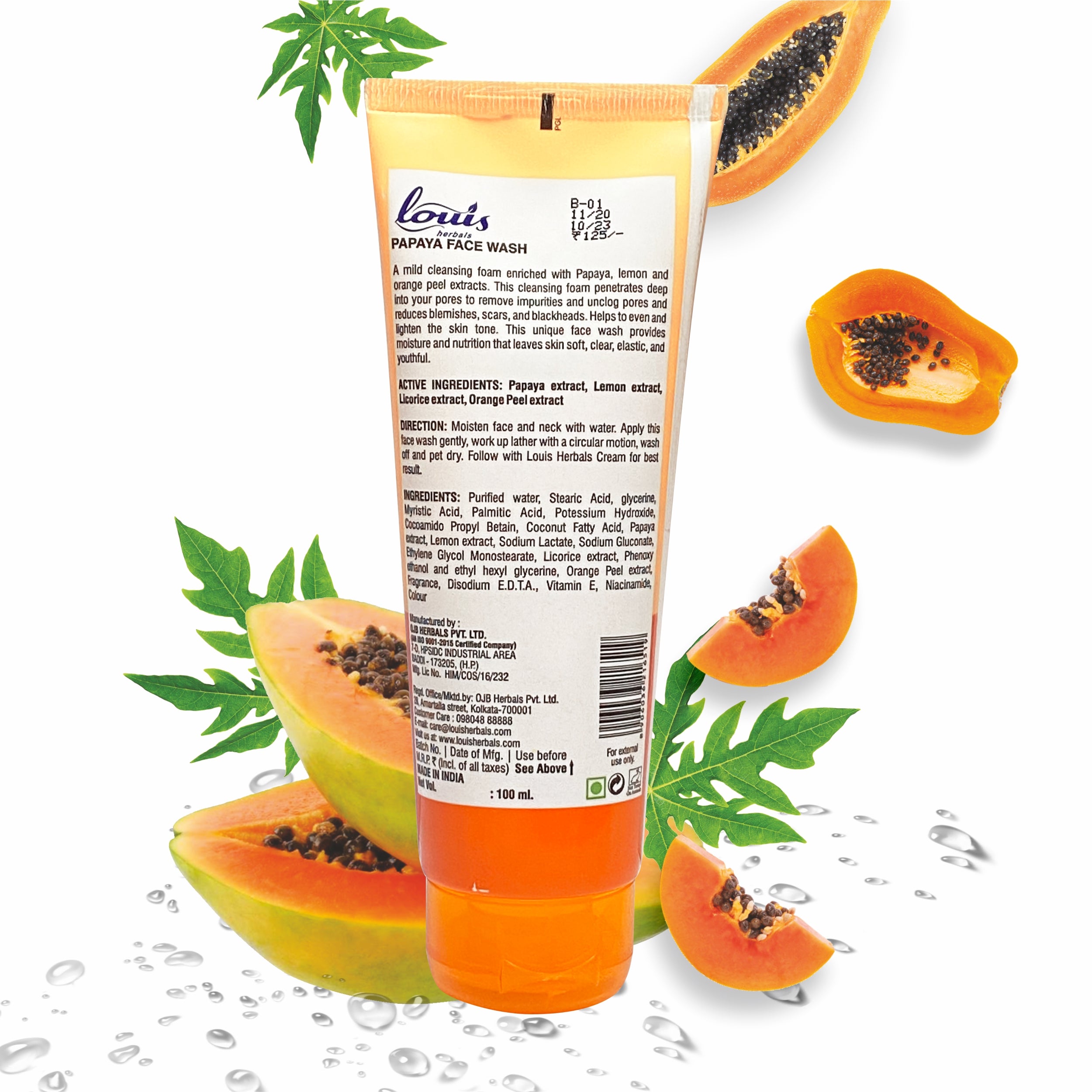 Louis Herbals Papaya Lightening & Brightening Face Wash packaging for skin brightening and even tone