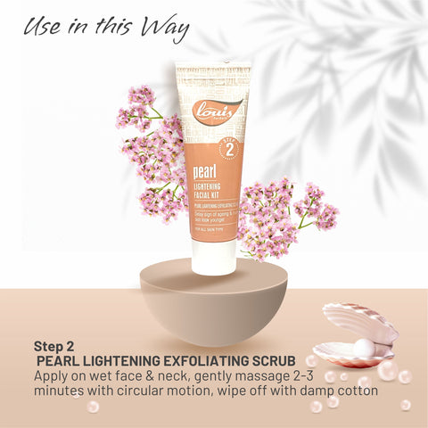 Using Louis Herbals Pearl Lightening Exfoliating Scrub – massaging in circular motion to remove dead skin cells