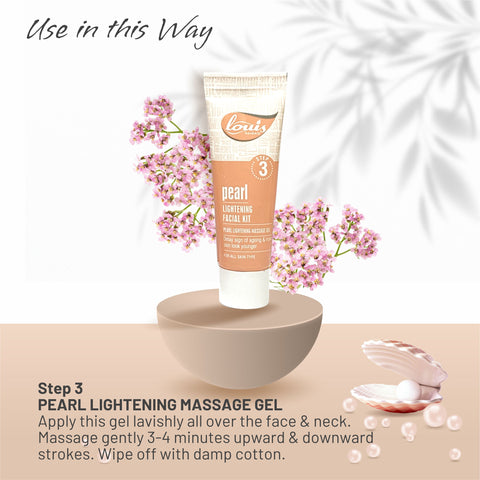 Applying Louis Herbals Pearl Lightening Massage Gel – massaging face and neck for 3–4 minutes for nourishment