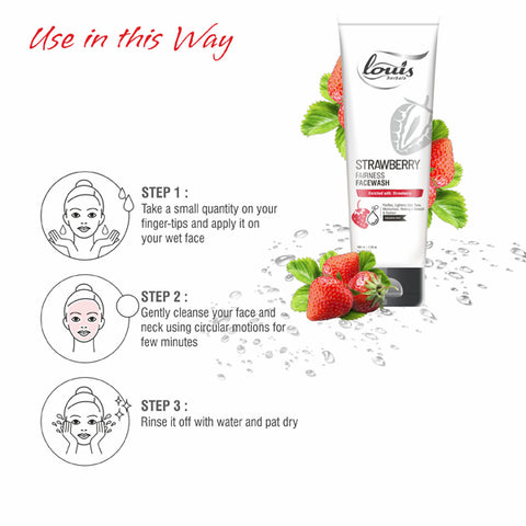 Strawberry Fairness Face Wash how to use – apply to wet face, gently massage in circular motion, rinse and pat dry