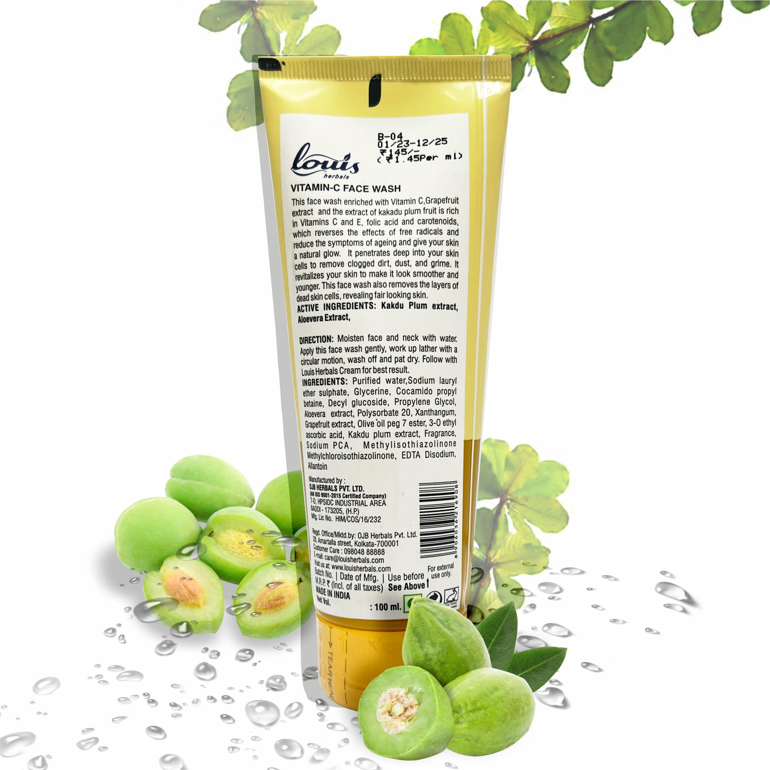 Louis Herbals Vitamin-C Brightening & Skin Illuminating Facewash tube with vitamin C rich fruit extracts