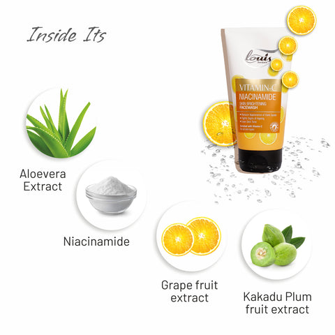Louis Herbals Vitamin C Niacinamide Skin Brightening Face Wash citrus-infused gel cleanser with grapefruit extract and Kakadu plum for brightening and anti-oxidant care
