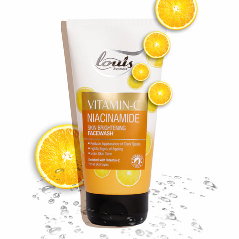 Louis Herbals Vitamin C Niacinamide Skin Brightening Face Wash enriched with vitamin C and niacinamide for even skin tone and natural glow